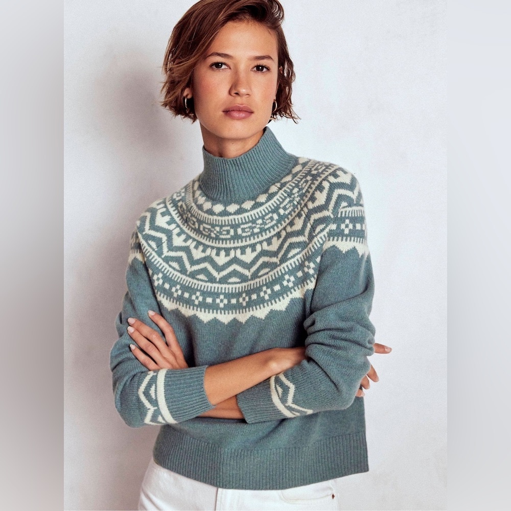 Boden Cloud Blue Marion Merino Rib Neck Sweater